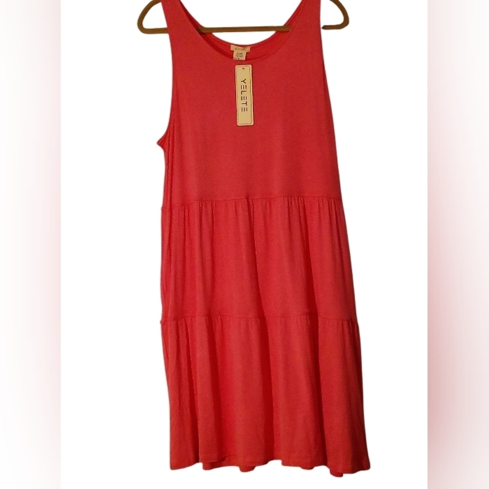 YELETE - NWT, Pink Tired  Sundress, Size-Large, Made From 95% Rayon & 5% Spandex